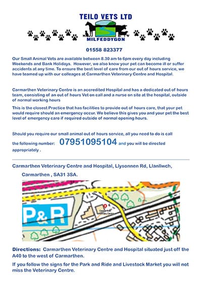 Directions to Carmarthen Veterinary Centre